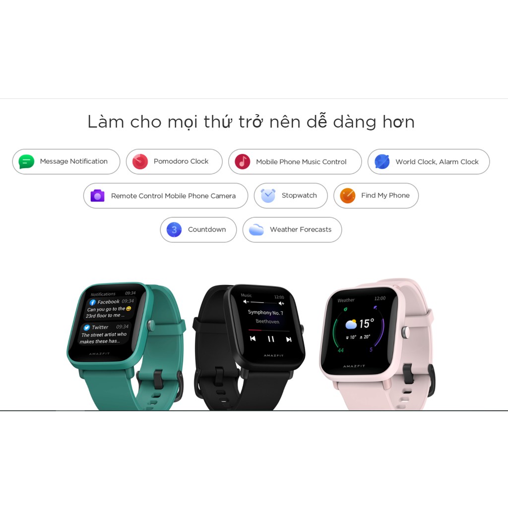 Đồng Hồ Thông Minh Amazfit BIP U - Full Tiếng Việt, Đo Nồng độ Oxy, độ stress +60 bài tập thể dục - Bản Quốc Tế