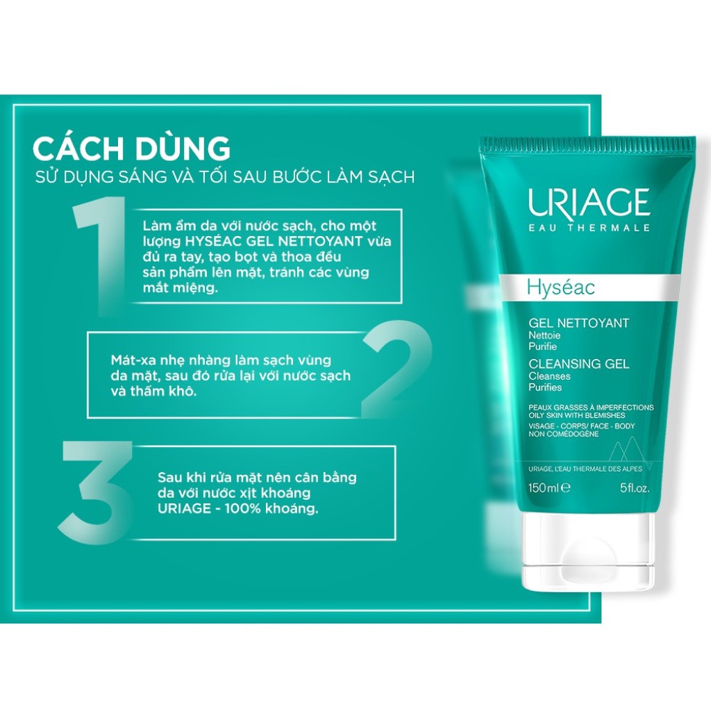 Sữa Rửa Mặt Uriage Hyséac Gel Nettoyant dạng gel dành cho da dầu mụn, và da hỗn hợp 150ml