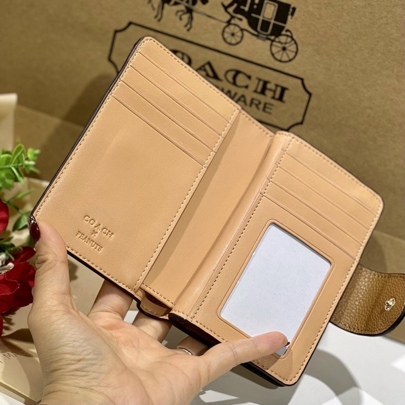 Ví Coach khoá cài da thật pha canvas siêu đẹp, nhiều ngăn thẻ tiện dụng