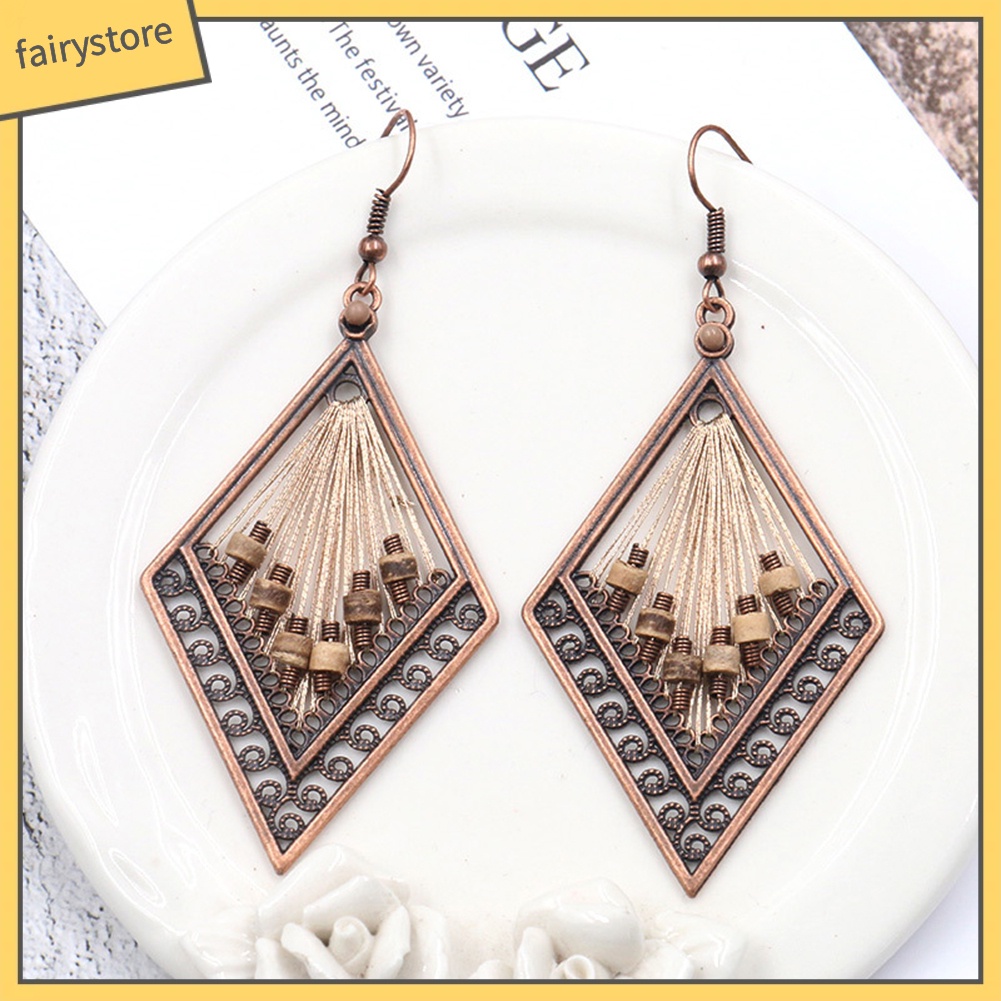 Hoa tai dáng dài bằng kim loại hình thoi phong cách Bohemian