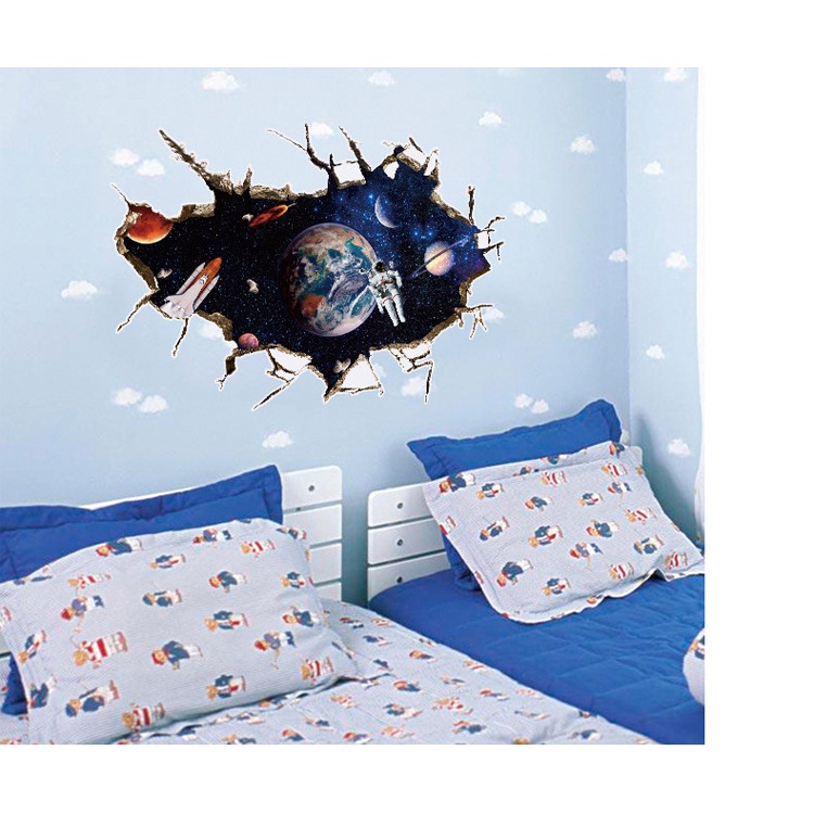 Decan dán tường đẹp, Decan 3D hình vũ trụ, tranh dán tường trang trí phòng cho bé SK9066A