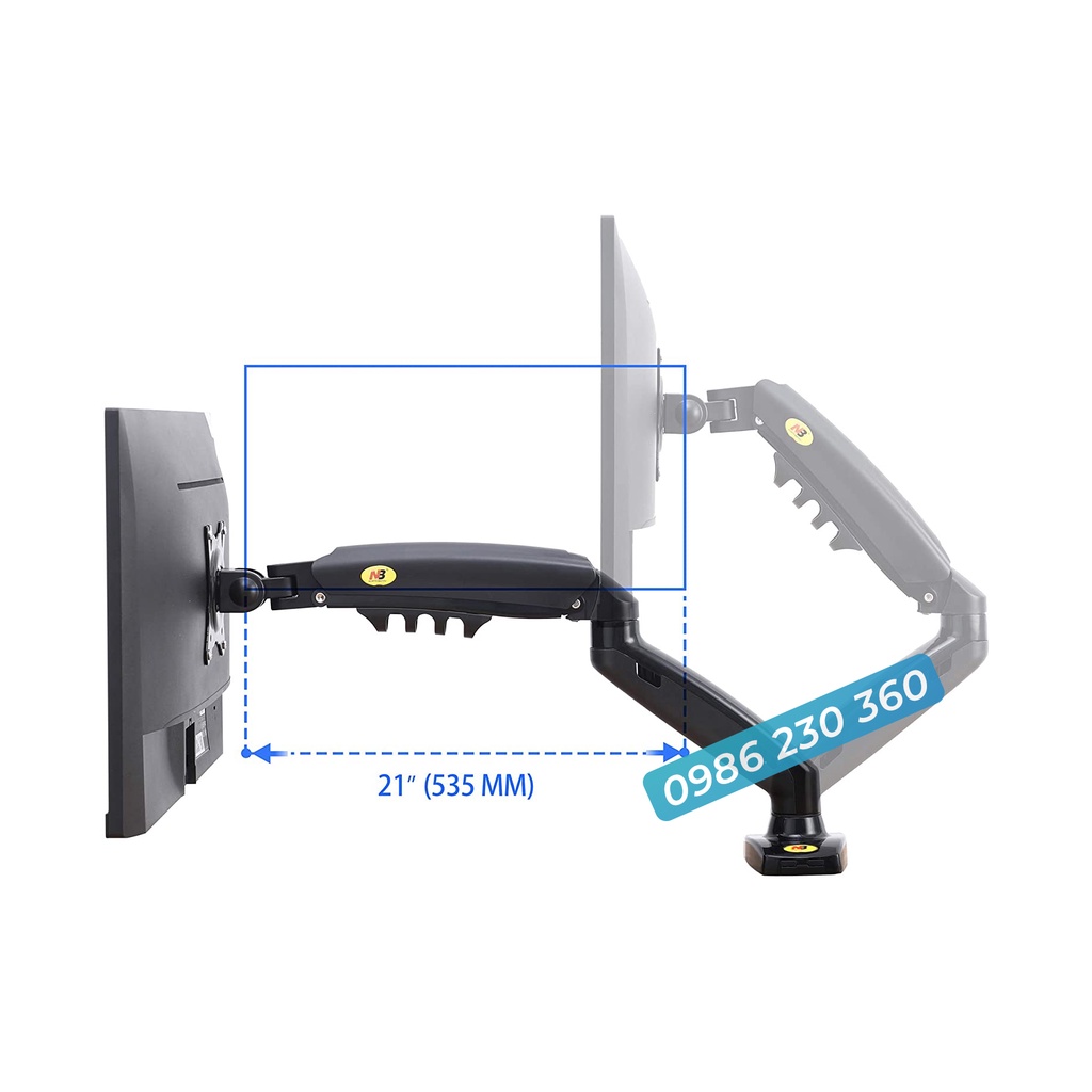 NB-F160 | Giá Treo Màn Hình Hỗ Trợ Màn 17 -30 Inch / Tải Trọng 9Kg 1 Tay - Lắp Đặt Kẹp Bàn &amp; Vít Xuyên Bàn - Model 2022