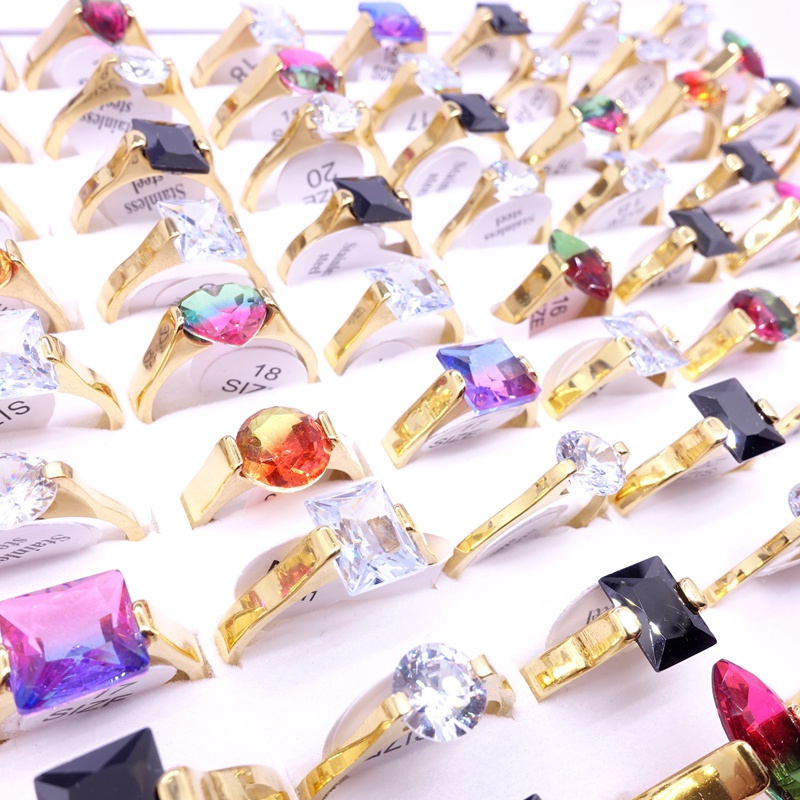 Set 20 Nhẫn Thép Không Gỉ Mạ Vàng / Bạc Đính Đá Zircon Dành Cho Cặp Đôi