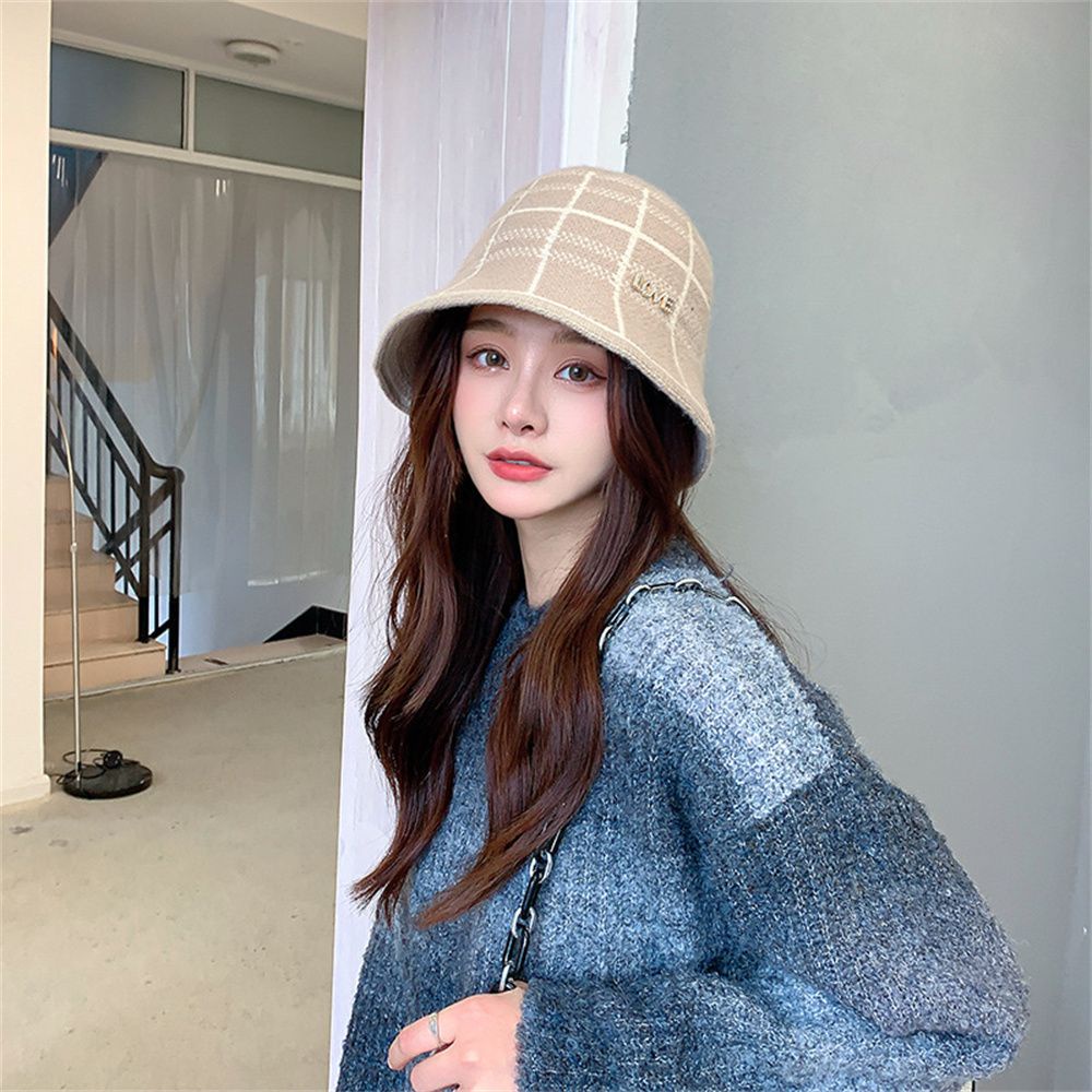 Nón bucket dệt kim giả len phong cách cổ điển đơn giản thời trang thu đông mới cho nữ