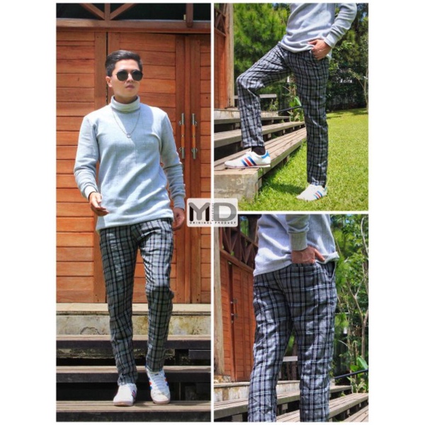 Quần Dài Lưng Cao Sọc Ca Rô / Tartan Thời Trang Cá Tính Cho Nam