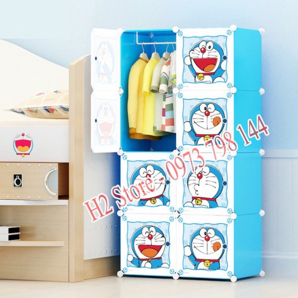 [SỈ] - TỦ NHỰA LẮP GHÉP ĐA NĂNG 8 Ô HÌNH DOREAMON SÂU 47CM