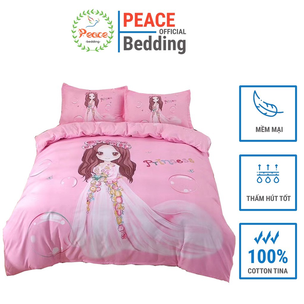 Bộ Chăn Ga Gối Công Chúa Cute Chất Liệu Cotton Tina Thoáng Mát Thấm Hút Mồ Hôi Gồm 5 Món Cho Mọi Kích Thước Đệm Của Bé