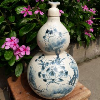 Hồ lô rượu 1,8lit _3 lit men rạn vẽ hoa sen