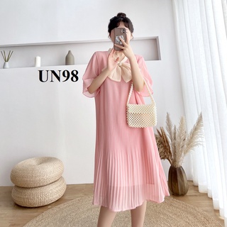 Váy bầu, đầm bầu xinh mùa hè chất voan có lót lụa mềm,nơ cổ xinh xắn và điệu đà -UN98