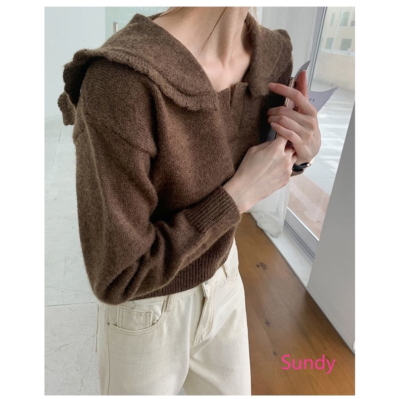 Áo Sweater Dệt Kim Tay Dài Cổ Búp Bê Màu Sắc Ngọt Ngào Phong Cách Vintage Thời Trang Mùa Thu Cho Nữ