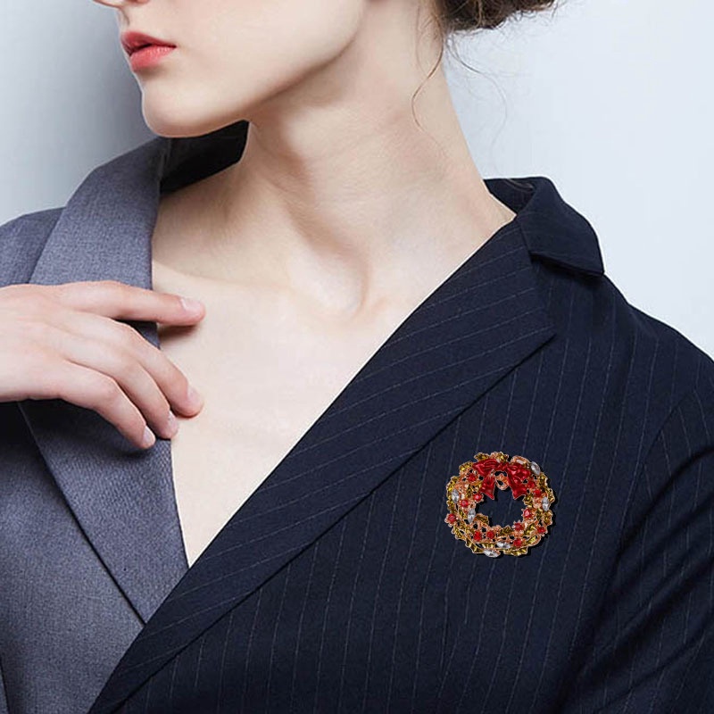 Trâm Cài Áo Hình Nơ Đính Đá Kiểu Giáng Sinh Dễ Thương