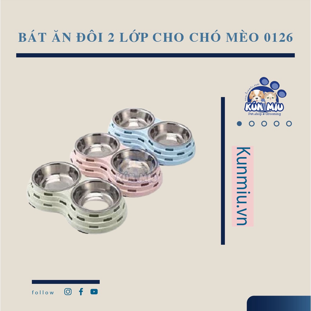 Bát ăn đôi 2 lớp inox cho chó mèo-Kún Miu Petshop