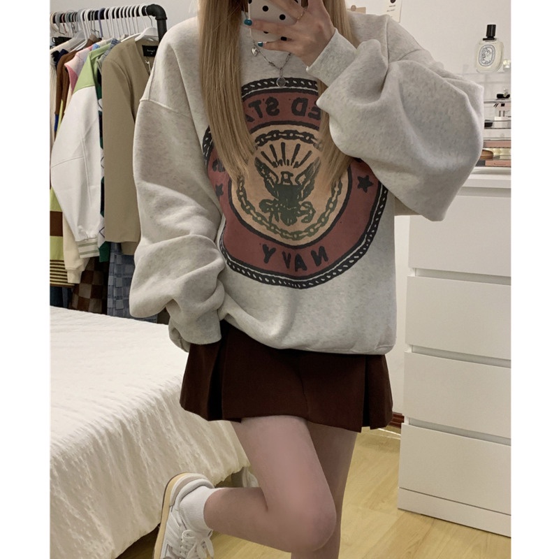 Áo sweater dáng rộng tay dài phong cách Hàn Quốc thời trang cho nữ