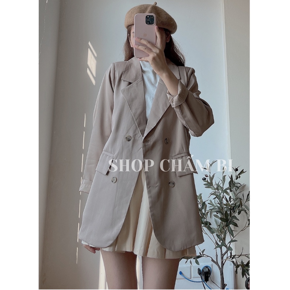 Áo khoác blazer 2 lớp A.269, Áo vest trơn 2 cúc ngang túi nắp ngang tay pha túi ngực giả cực xinh