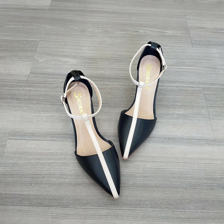 Giày cao gót nữ đẹp đế nhọn 7cm hai màu đen da hàng hiệu rosata ro312