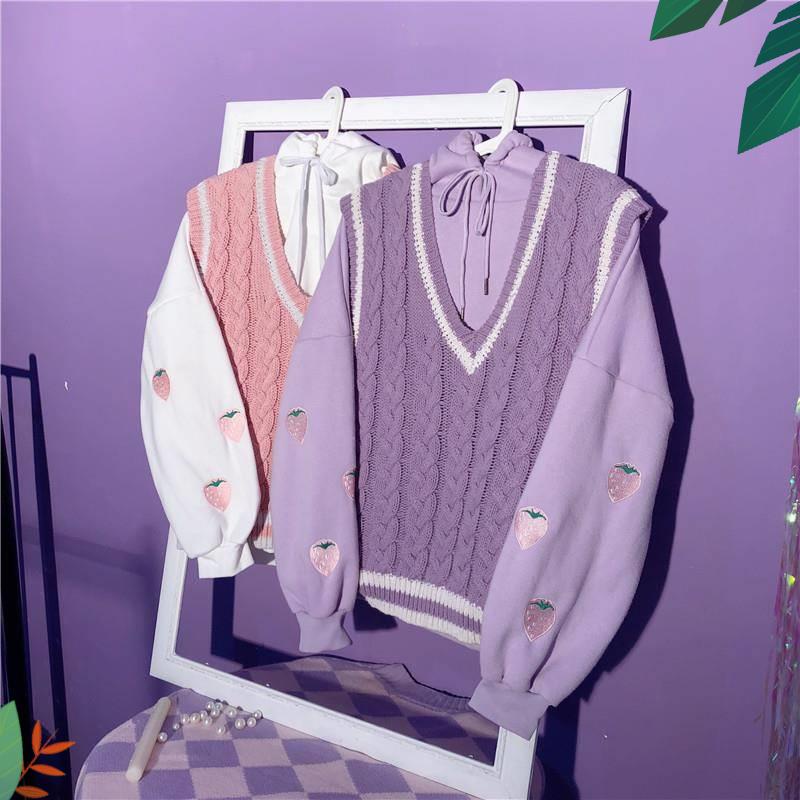 Áo Sweater Dệt Kim Dáng Rộng Màu Tím Phong Cách Hàn Quốc