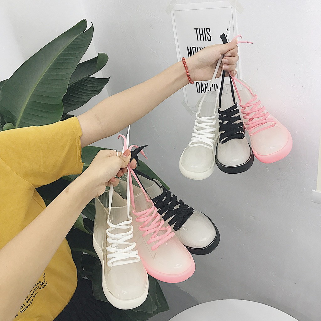 Giày Bốt Martin Đi Mưa Cổ Ngắn Trong Suốt Chống Trượt Không Thấm Nước