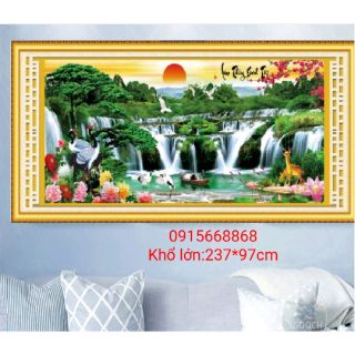 Tranh thêu khổ lớn Lưu thủy sinh tài kt 237*97cm