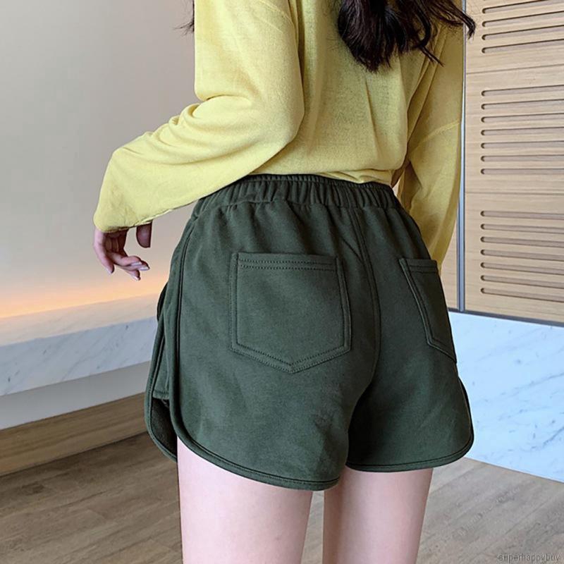 Quần Short Nữ Lưng Cao Ống Rộng Màu Trơn