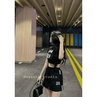 áo croptop đen in chữ trắng chất thun lụa