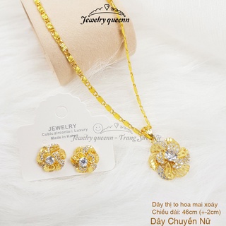 COMBO Dây Chuyền Nữ Kèm Bông Tai Trọn Bộ Hoa Mai Xoáy Đính Đá Dây Dẹt Hoa Thị To Sang Trọng B2130
