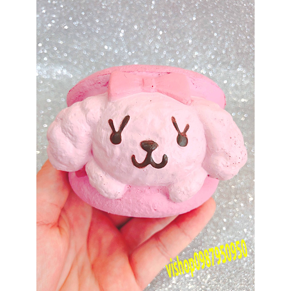Squishy Lớn JUMBO Hình bánh cún đeo nơ hồng Đồ Chơi Xốp Giảm Stress Hình mềm mịn dễ Thương đàn hồi Cho Bé