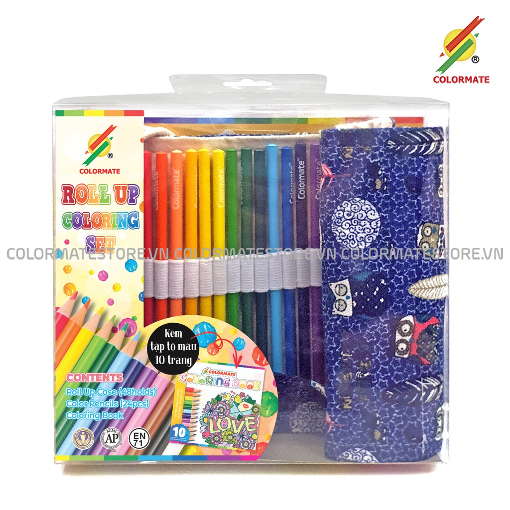 Bộ bút màu 24 cây bút chì gỗ kèm túi và tập tô màu dành cho bé - COLORMATE