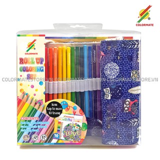 Bộ bút màu 24 cây bút chì gỗ kèm túi và tập tô màu dành cho bé - COLORMATE