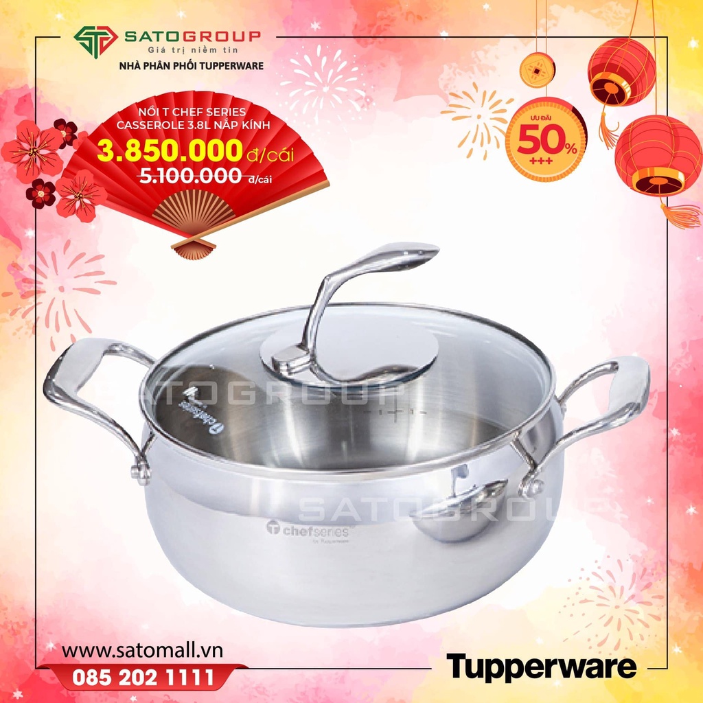 NỒI T CHEF SERIES CASSEROLE 3.8L NẮP KÍNH - HÀNG CHÍNH HÃNG TUPPERWARE PHÂN PHỐI TẠI VIỆT NAM