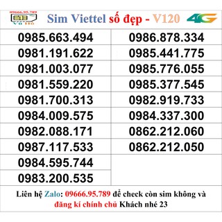 Sim Viettel V120 đầu 09 số đẹp giá rẻ 23