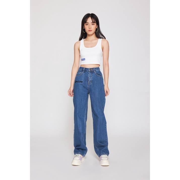 Quấn Jeans Nữ BOO Ống Rộng Cá Tính Thêu Logo BOOLAAB Phong Cách Hàn Quốc