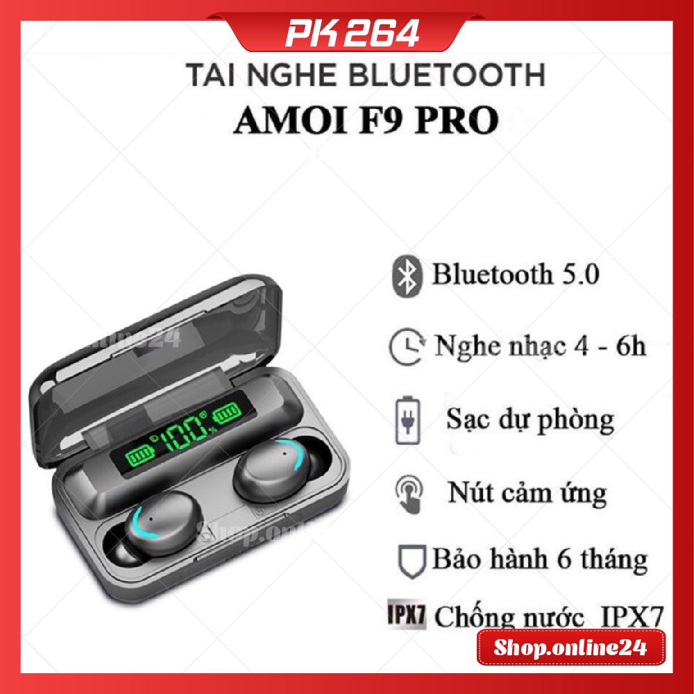 Tai Nghe Bluetooth 5.0 Amoi F9 Pro Bản Quốc Tế Cao Cấp Cảm Biến Vân Tay, Sạc Dự Phòng