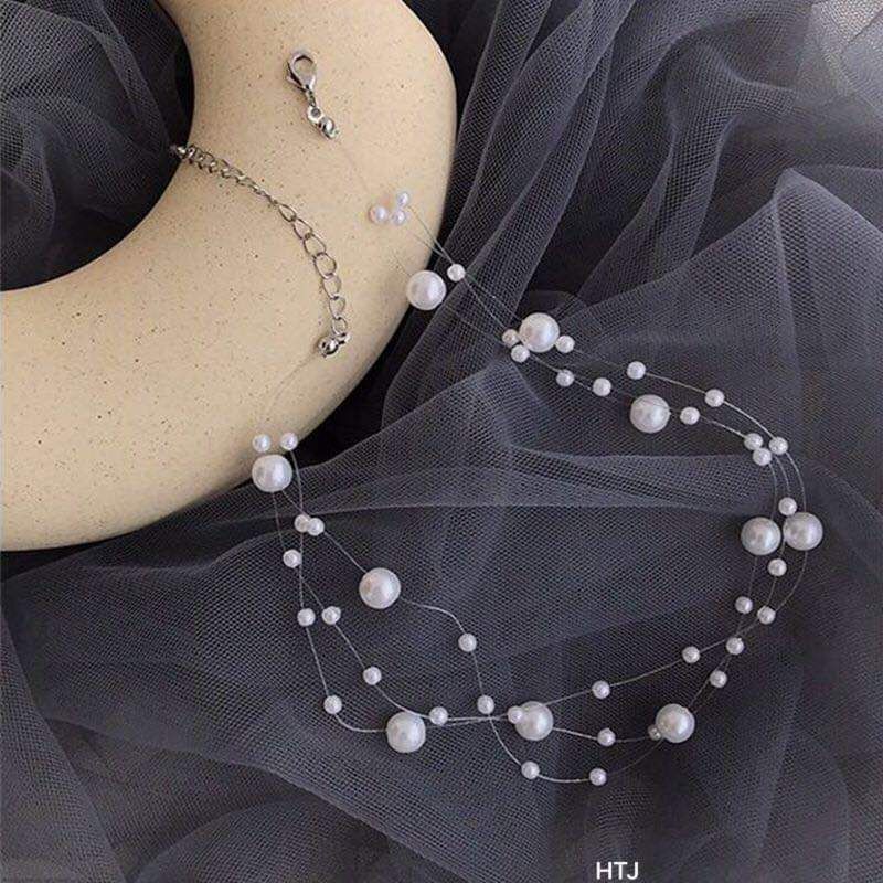 Vòng cổ choker tết sợi rối hạt ngọc khóa bạc 925