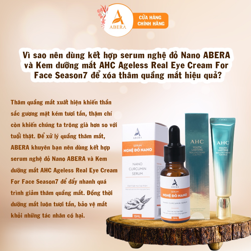Kem dưỡng mắt AHC 12ml & Serum giảm thâm mắt nghệ đỏ Nano Abera 15ml, giảm thâm quầng mắt cấp tốc, giảm bọng mắt