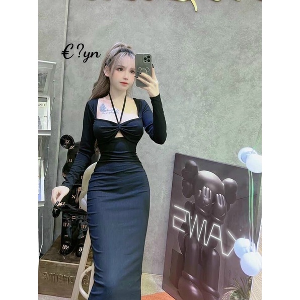 ◾ĐẦM BODY TAY DÀI - NƠ NGỰC THUN BORIP XỊN LOẠI 1 DÀY MỊN CAO CẤP✖️ ◾