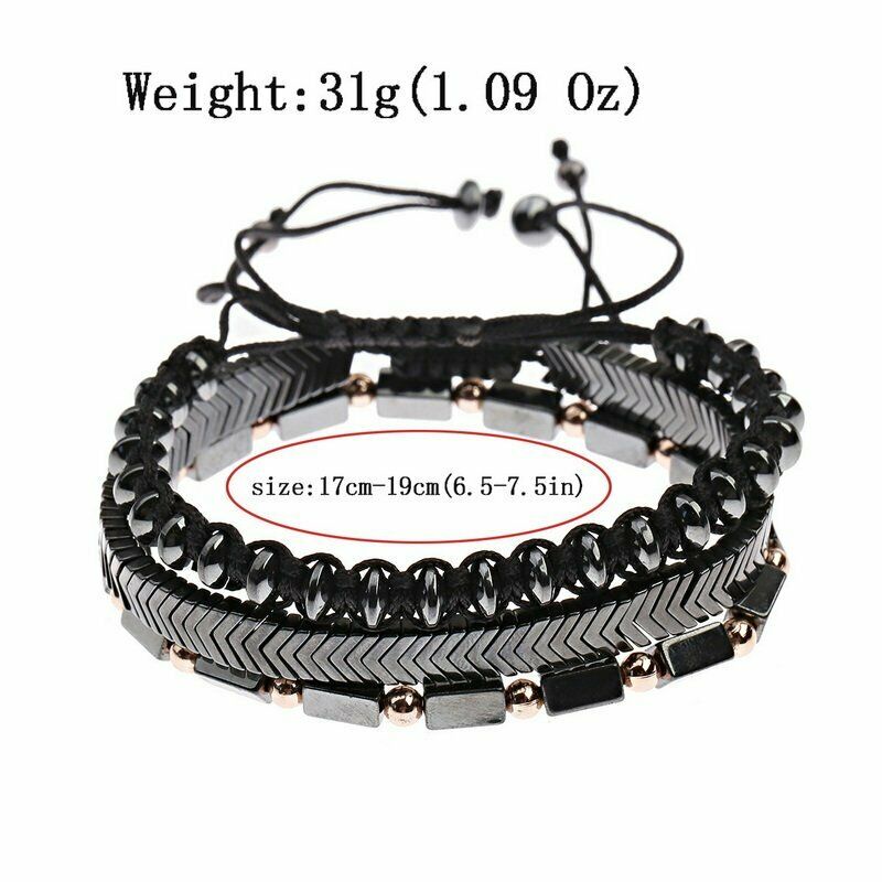 Set 2/ 3 vòng đeo tay BELLA-BEE chuỗi hạt đá hematite màu đen thời trang dành cho nam và nữ