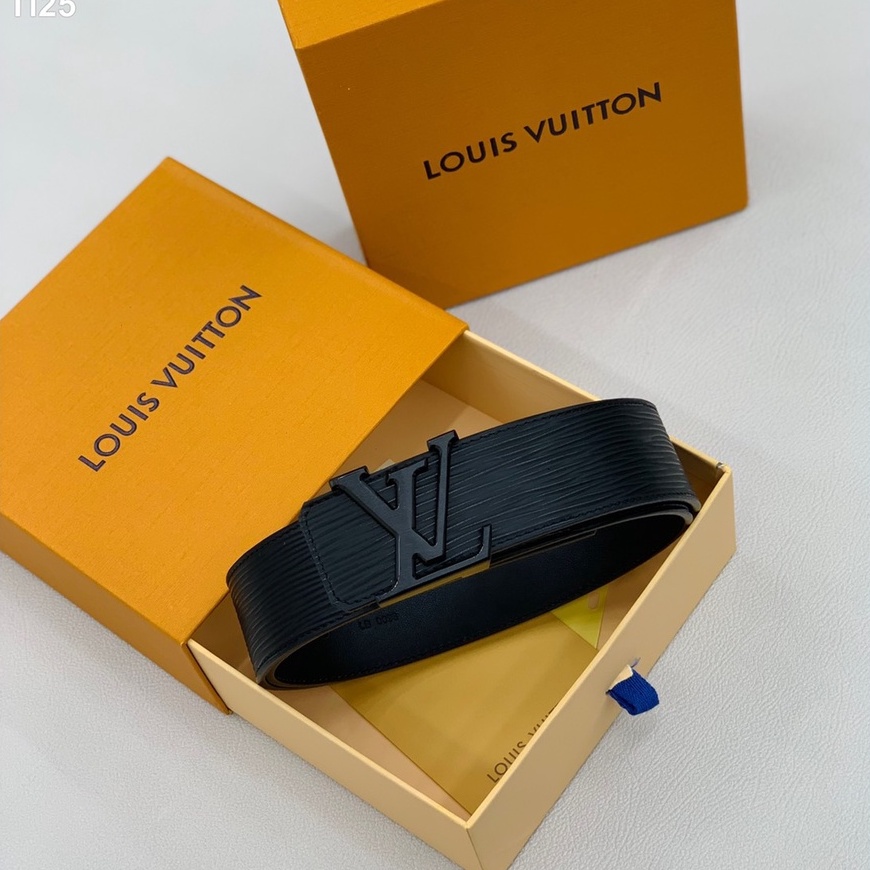Thắt lưng, dây nịt Louis Vuitton trơn mặt LV đen vân tăm LA 2022 on web