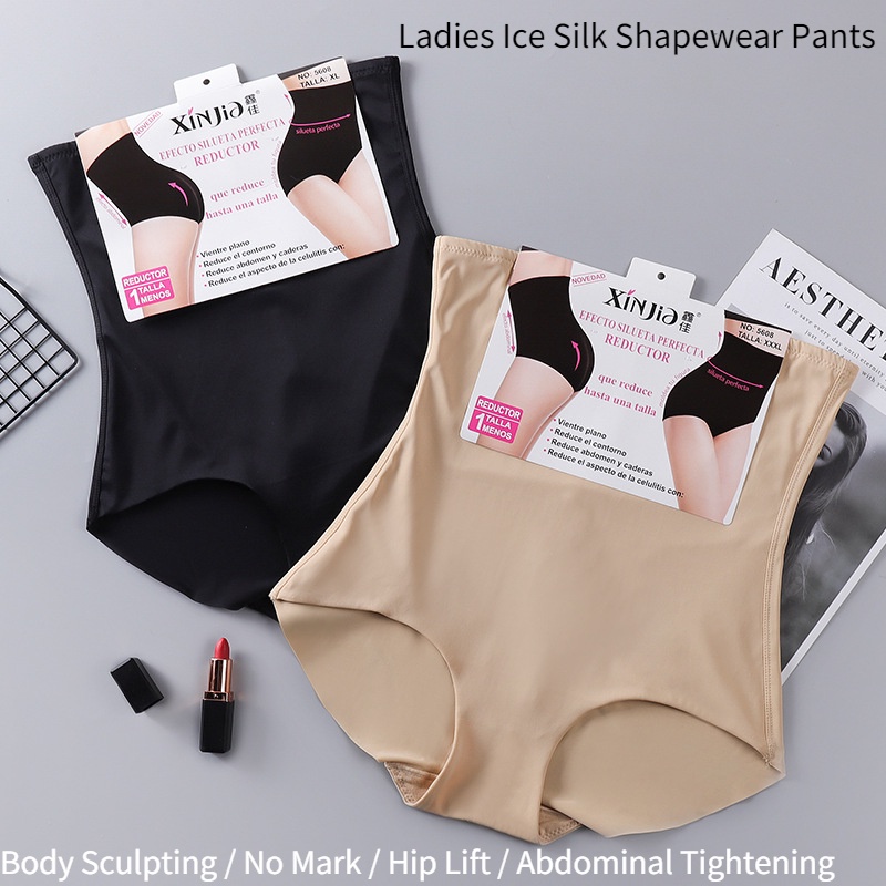 Quần Lót Lụa Lưng Cao Định Hình Eo Không Đường May Giữ Ấm Thoáng Khí Cho Nữ