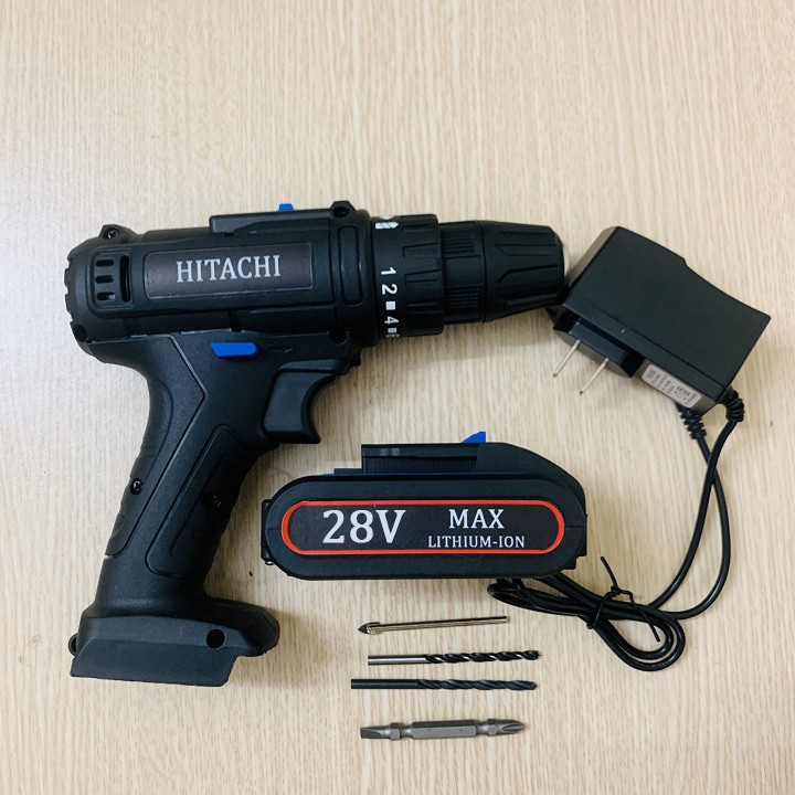 Khoan pin hitachi 28V 2 Pin tặng 2 mũi khoan