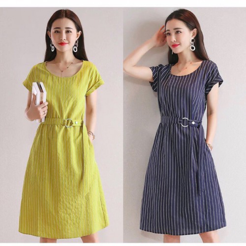 [Top product] ĐẦM XOÈ SỌC PHỐI NỊT KHOEN - DT702-140