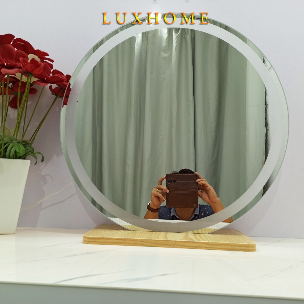 Gương Để Bàn 60 CM Chân Gỗ LED Cảm Ứng LUXHOME. Gương bàn trang điểm siêu nịnh, gương decor cực đẹp