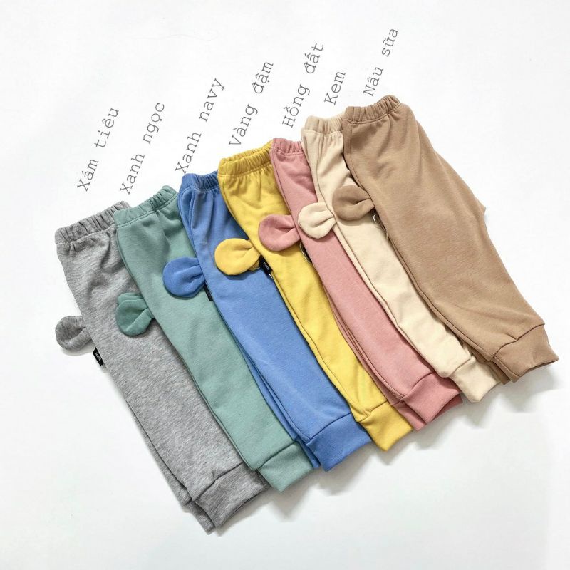 Quần dài đáp đũng đóng bỉm tai thú  chất cotton len nghộ nghĩnh cho bé trai, bé gái size 8-15 kg