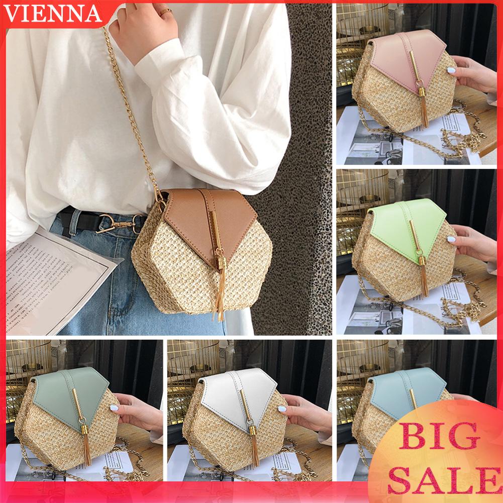 Túi Xách Nữ Đan Rơm Hình Lục Giác Thời Trang Hè