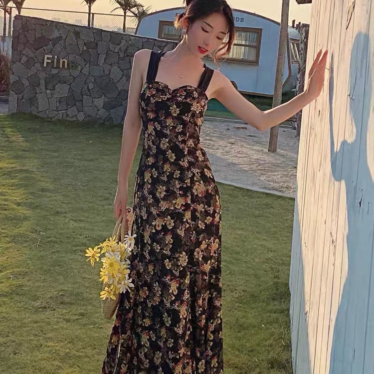Đầm Hai Dây Dáng Ôm In Hoa Phong Cách Retro Pháp Thời Trang Mùa Hè Hàng Mới Dành Cho Bạn Nữ