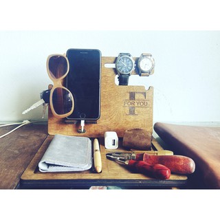 Kệ gỗ để bàn làm việc kệ đỡ điện thoại đa năng để bàn thông minh - Wooden docking station Bedside Valet Tray