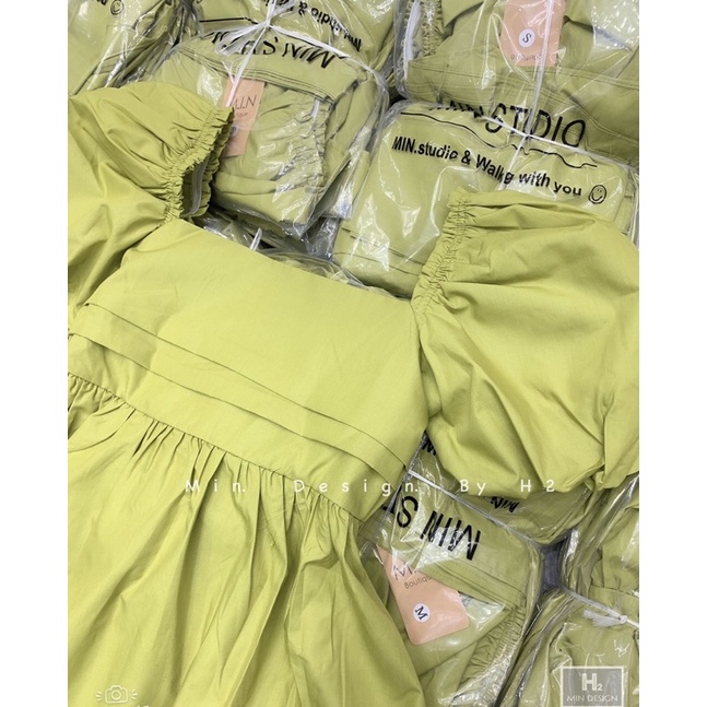 Váy babydoll nơ sau lưng màu xanh cốm cho cj em👗