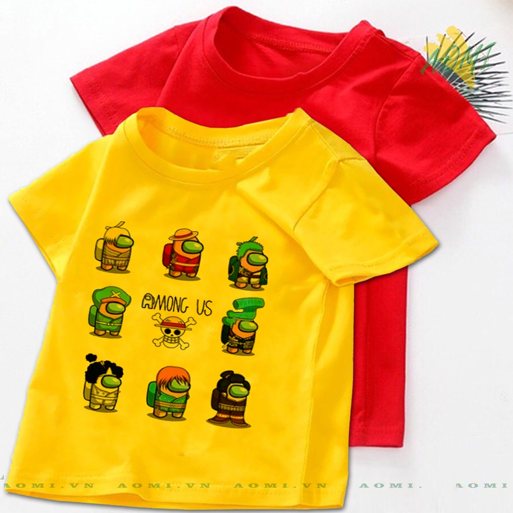 ÁO THUN Among Us x One Piece UNISEX PHÔNG VÀNG TAY NGẮN NAM NỮ GIA ĐÌNH CẶP ĐÔI SIZE TRẺ EM BÉ TRAI GÁI AOMIVN