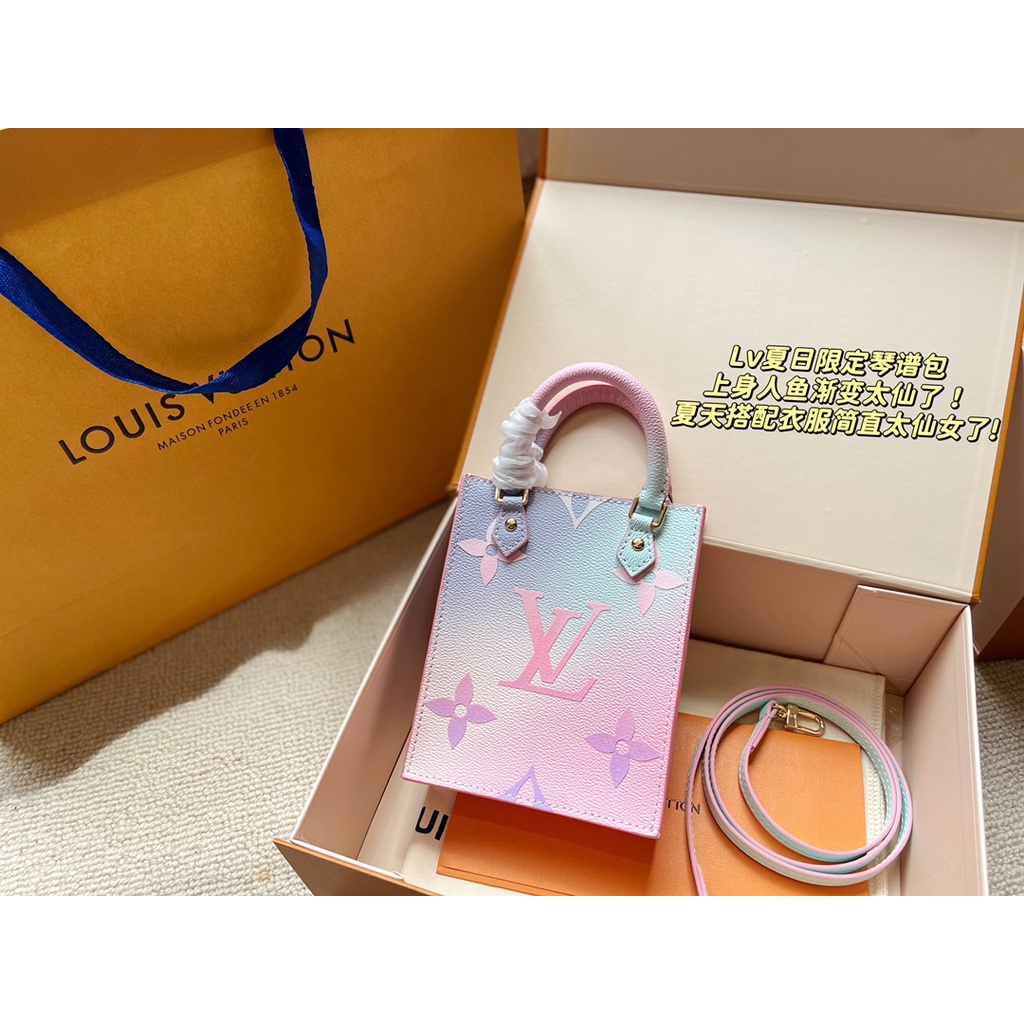 Túi xách nữ cầm tay với màu sắc ombre xanh hồng độc lạ, da thật cao cấp 𝑳𝒐𝒖𝒊𝒔 𝑽𝒖𝒊𝒕𝒕𝒐𝒏 LV