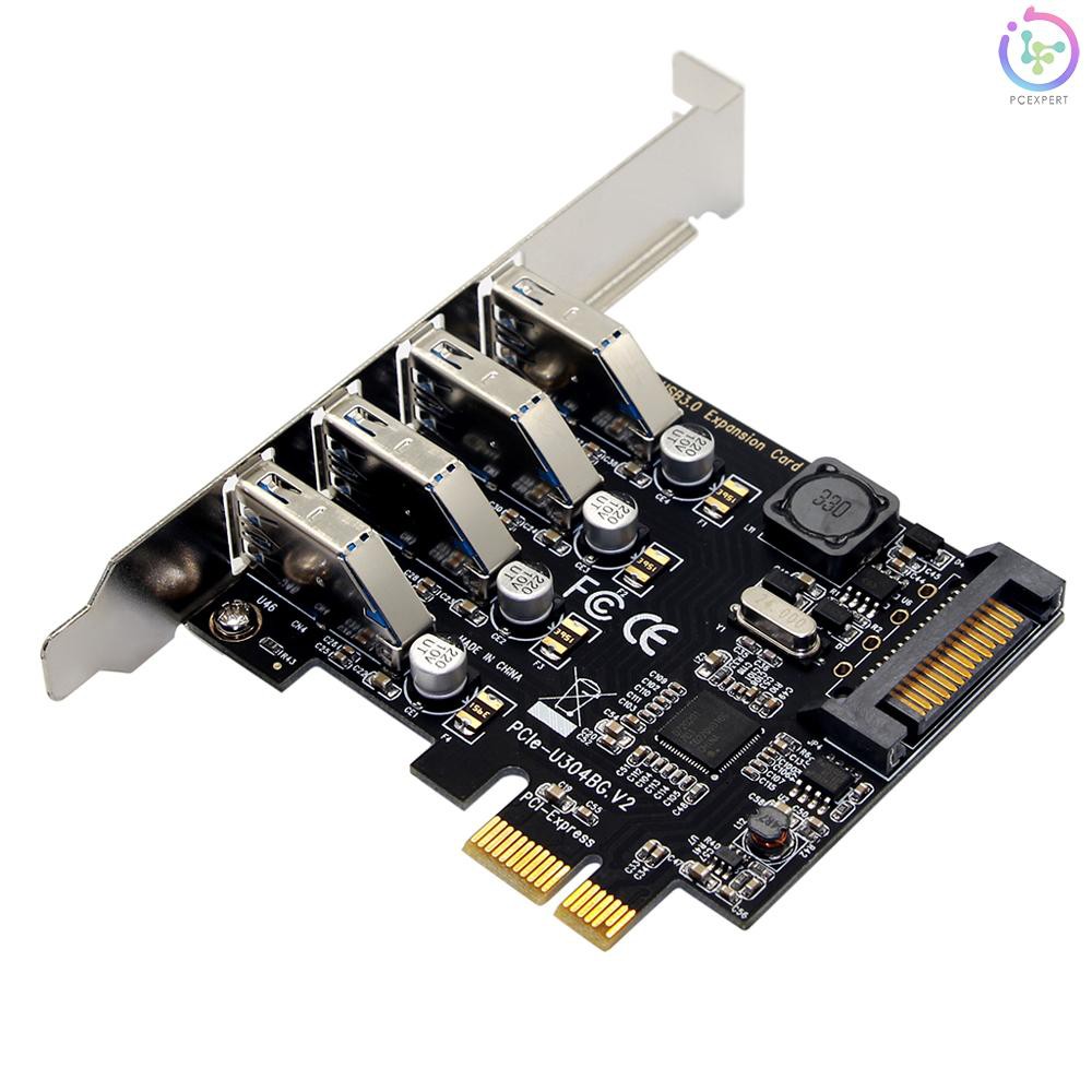 PCER♥Four Ports USB 3.0 Super Fast 5Gbps PCI-E Expansion Card PCI Express Adapter Converter Card Pow