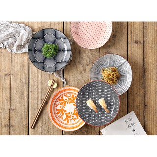 [Mã SKAMLTSM9 giảm 10% đơn 99K] Đĩa sứ hoạ tiết gạch bông hình tròn lòng sâu - 17.8 x 3.5cm